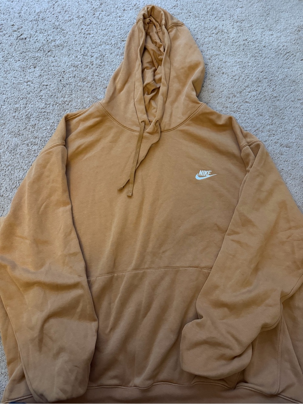 Nike Men's Camel/Tan Crewneck Hoodie with Small Swoosh